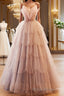 Champagne A-Line Beading Sequin Long Formal Prom Dress, Champagne Formal Dress