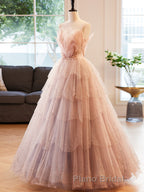 Champagne A-Line Beading Sequin Long Formal Prom Dress, Champagne Formal Dress
