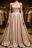 Champagne A-Line Satin Long Formal Prom Dress, Champagne Formal Evening Dress