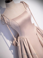 Champagne A-Line Satin Long Formal Prom Dress, Champagne Formal Evening Dress