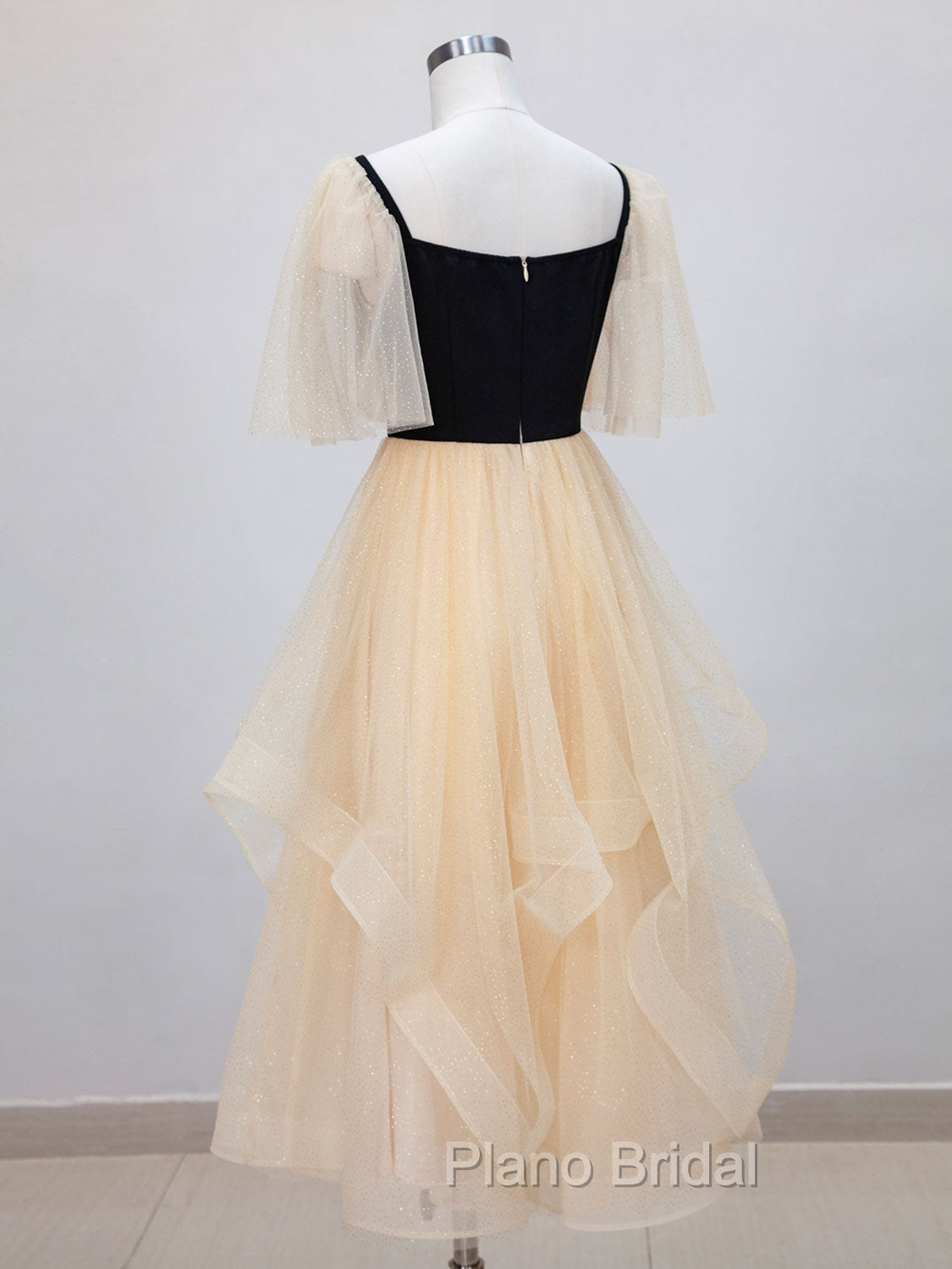 Champagne A-Line Tulle Short Formal Prom Dresses, Champagne Formal Dresses Secondary image