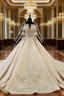 Champagne Ball Gown Tulle Backless Sequins Long Sleeve Wedding Dresses