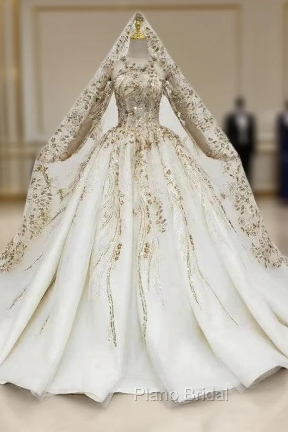 Champagne Ball Gown Tulle Halter Backless Sequins Beading Wedding Dresses Main image