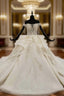 Champagne Ball Gown Tulle Off the Shoulder Appliques Beading Sequins Wedding Dresses