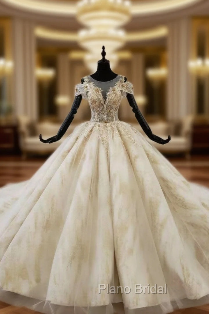 Champagne Ball Gown Tulle Sequins Beading Wedding Dresses Main image