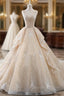 Champagne Ball Gown Tulle Sequins Bling Bling V-neck Wedding Dresses