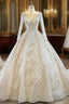 Champagne Ball Gown Tulle Sequins Long Sleeve Wedding Dresses