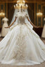 Champagne Ball Gown Tulle Sequins Short Sleeve Beading Bow Wedding Dresses