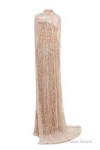 Luxury Pearls Beading Prom Dresses Sweep Train High Neck Zipper Sleeveless Evening Dresses