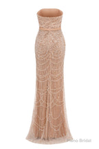 Champagne Beading Prom Dresses Sweep Train High Neck Zipper Sleeveless Evening Dresses