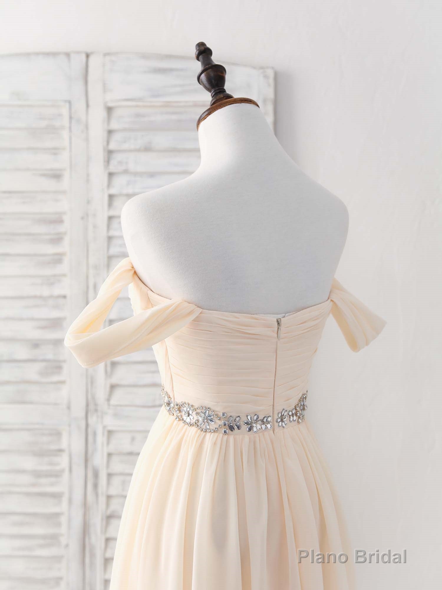Champagne Chiffon Off Shoulder Long Prom Dress Bridesmaid Dress