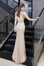 Deep V neck Backless Full of Bead Sequined Mermaid Long Prom Dresses