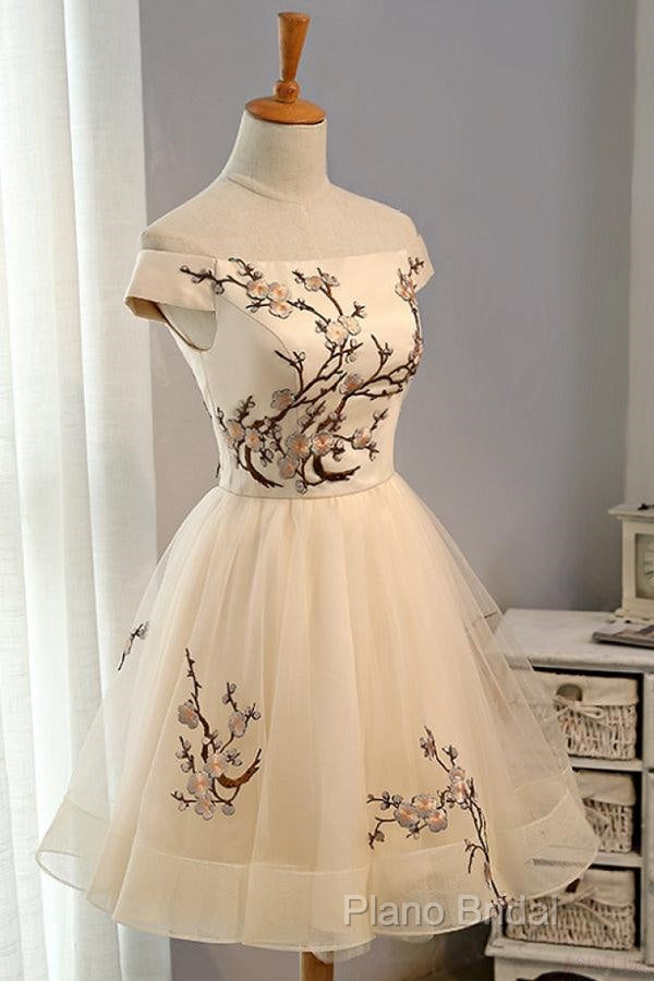 Champagne Embroidery Homecoming Dresses,Tulle Short Party Dresses Secondary image
