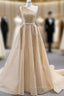 Champagne Gold One Shoulder Sequins Formal Prom Dresses