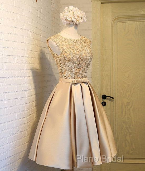 Champagne Lace Short Formal Prom Dresses, Cute Homecoming Dresses Secondary image