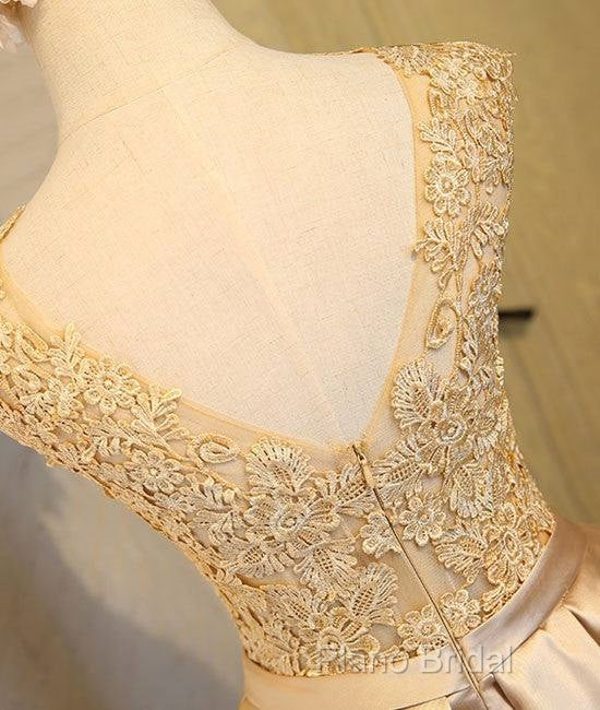 Champagne Lace Short Formal Prom Dresses, Cute Homecoming Dresses