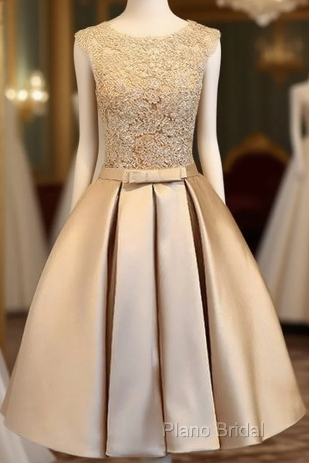 Champagne Lace Short Formal Prom Dresses, Cute Homecoming Dresses
