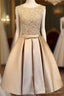 Champagne Lace Short Formal Prom Dresses, Cute Homecoming Dresses
