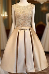 Champagne Lace Short Formal Prom Dresses, Cute Homecoming Dresses