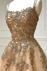 Champagne Lace Tulle Long Formal Prom Dresses Formal Dresses Ball Gown