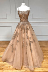 Champagne Lace Tulle Long Formal Prom Dresses Formal Dresses Ball Gown