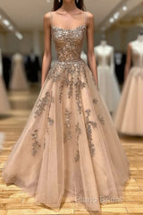 Champagne Lace Tulle Long Formal Prom Dresses Formal Dresses Ball Gown