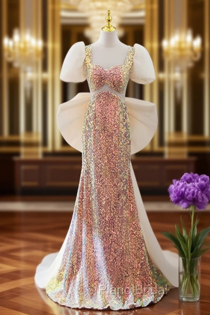 Champagne Mermaid Sequins Formal Prom Dresses Main image