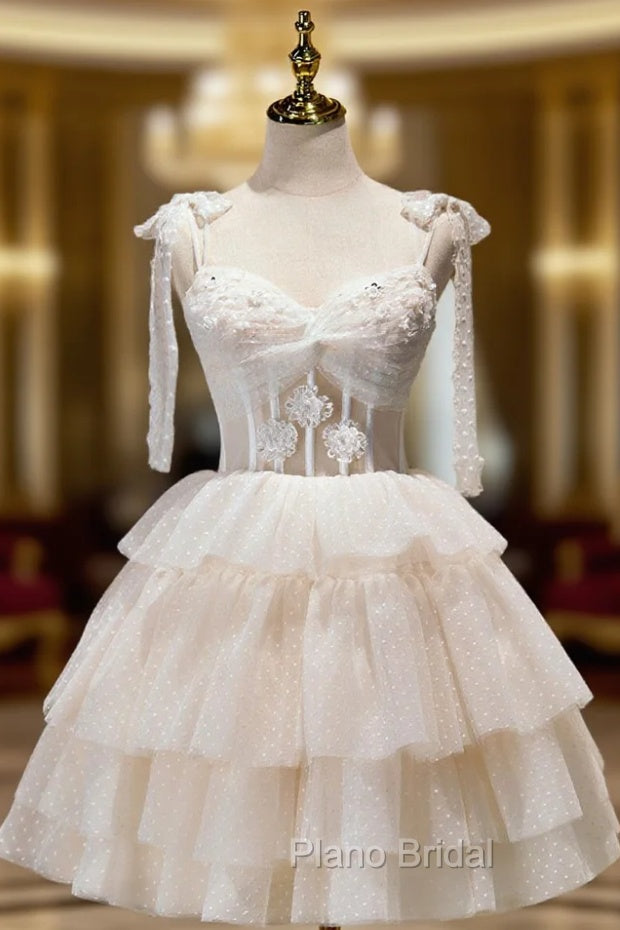 Champagne Mini/Short Formal Prom Dresses, Puffy Cute Homecoming Dresses With Lace Main image