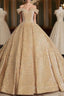 Champagne Off Shoulder Sequin Long Formal Prom Dresses, Champagne Formal Dresses