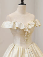 Champagne Off The Shoulder Floor Length Formal Prom Dresses, Elegant A-Line Formal Party Dresses