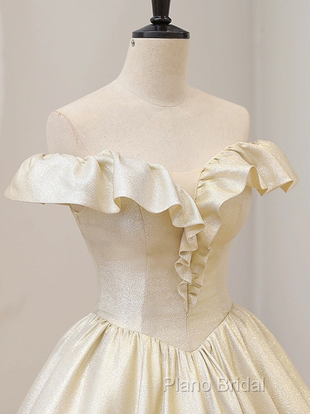 Champagne Off The Shoulder Floor Length Formal Prom Dresses, Elegant A-Line Formal Party Dresses