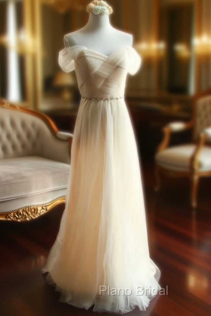 Champagne Off The Shoulder Tulle Bridesmaid Dresses Main image