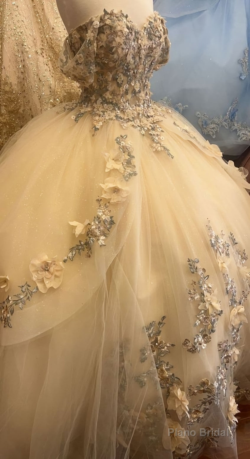 Champagne Quince Dress with Flowers Sweet 16 Dresses Off the Shoulder Ball Gown Secondary image