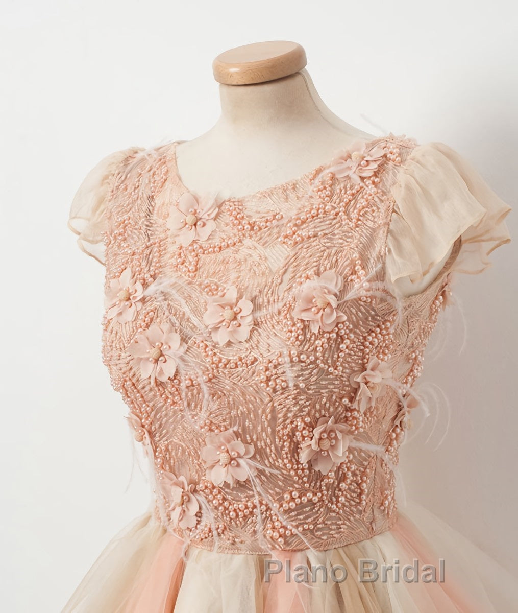 Champagne round neck tulle beads short Formal Prom dress, homecoming dress Secondary image