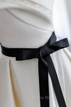 Champagne Satin Long A-Line Formal Prom Dresses, Strapless Formal Evening Dresses