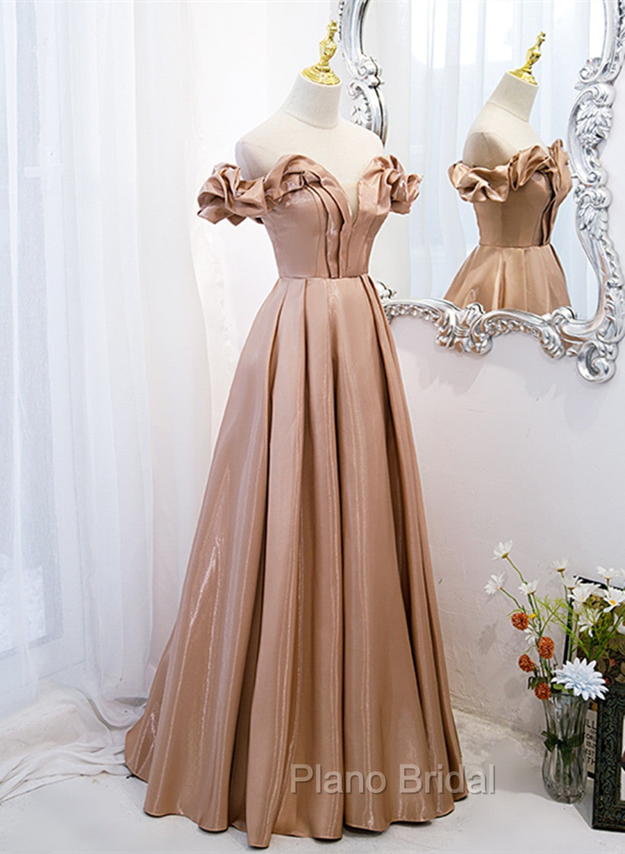 Champagne Satin Long Party Dresses Formal Prom Dresses, A-line Simple Formal Dresses