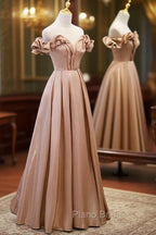 Champagne Satin Long Party Dresses Formal Prom Dresses, A-line Simple Formal Dresses