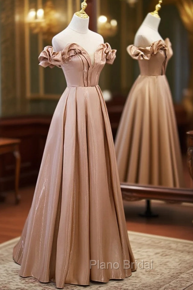 Champagne Satin Long Party Dresses Formal Prom Dresses, A-line Simple Formal Dresses