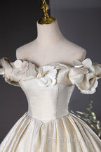 Champagne Satin Long Formal Prom Dresses, Beautiful A-Line Evening Party Dresses