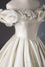 Champagne Satin Long Formal Prom Dresses, Beautiful A-Line Evening Party Dresses