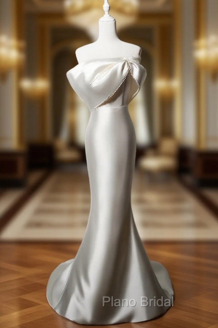 Champagne Satin Mermaid Pearls Wedding Dresses Main image