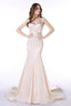 Champagne Satin Mermaid Spaghetti Straps Prom Dresses With Beading