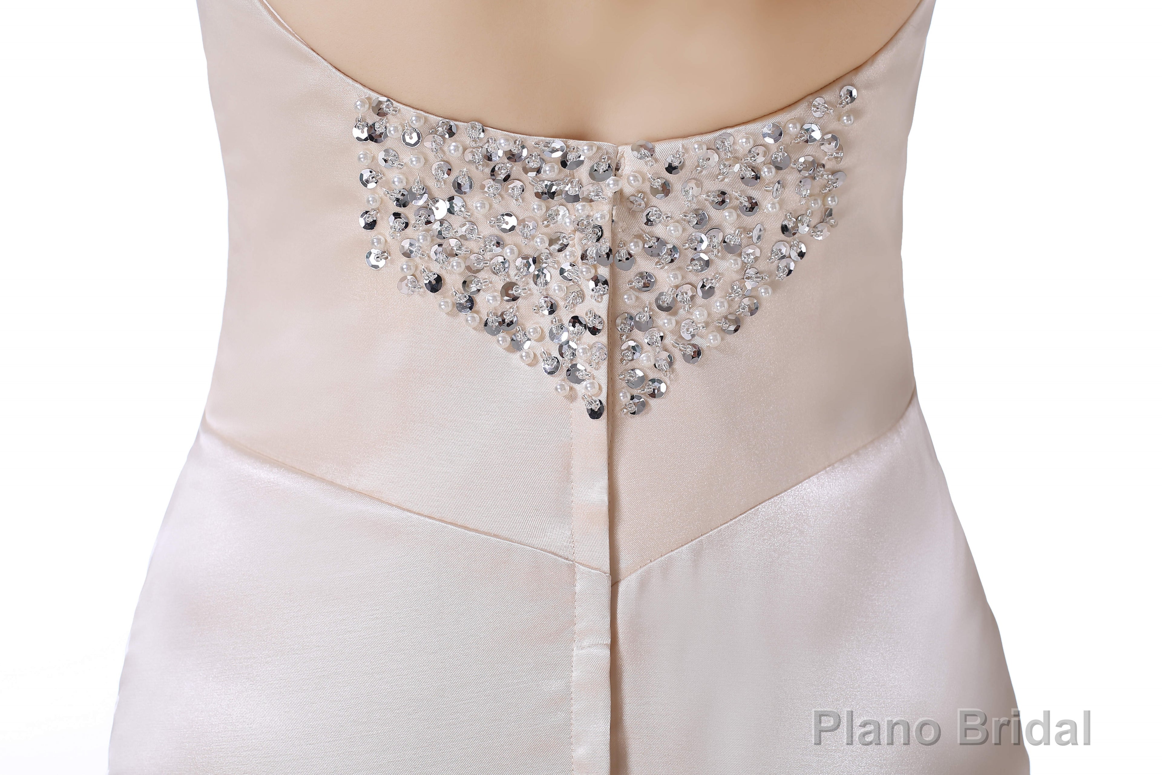 Champagne Satin Mermaid Spaghetti Straps Prom Dresses With Beading