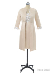 Champagne Satin Mother Of The Bride Dresses Sheath Knee Length With Jacket