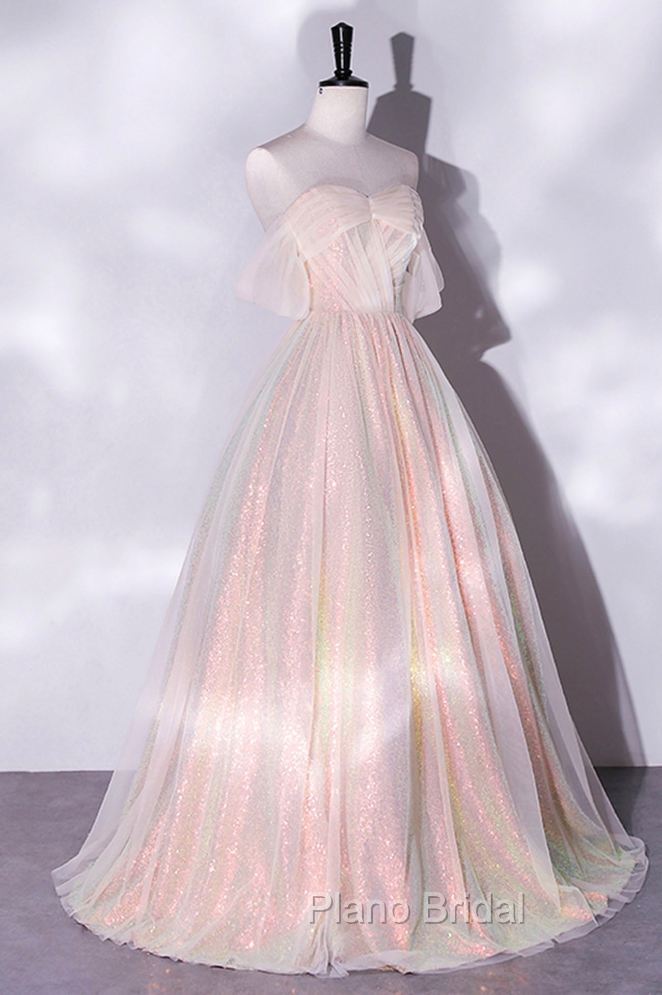 Champagne Sequins Long A-Line Formal Prom Dresses, Off the Shoulder Evening Party Dresses