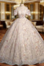 Champagne Sequins Puff Sleeve Pleats Quinceanera Dresses