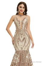 Sequins Sleeveless Floor Length Crew Neck Prom Dresses