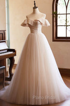 Champagne Spaghetti Straps Floor Length Formal Prom Dresses, A-Line Sleeveless Backless Evening Party Dresses