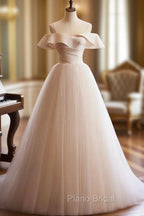 Champagne Spaghetti Straps Floor Length Formal Prom Dresses, A-Line Sleeveless Backless Evening Party Dresses