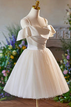 Champagne Spaghetti Straps Knee Length Formal Prom Dresses, A-Line Sleeveless Backless Party Dresses